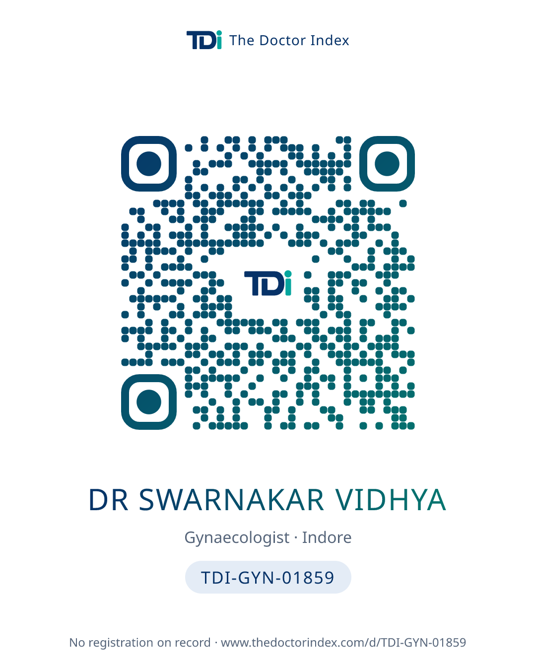 QR card for Dr Swarnakar Vidhya, TDI-GYN-01859