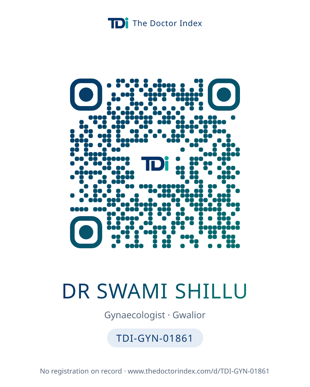 QR card for Dr Swami Shillu, TDI-GYN-01861