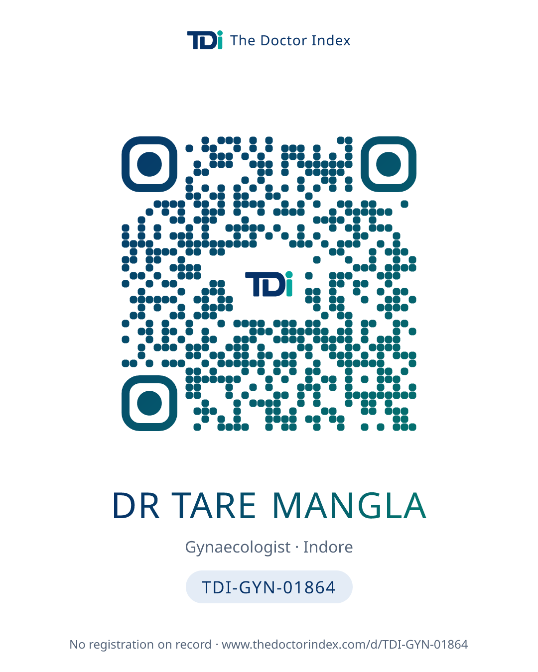 QR card for Dr Tare Mangla, TDI-GYN-01864