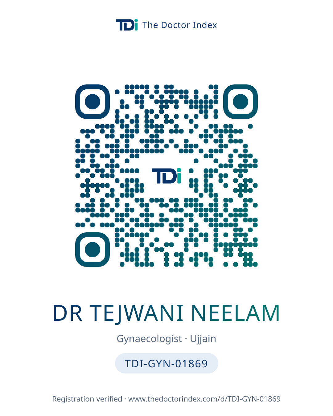 QR card for Dr Tejwani Neelam, TDI-GYN-01869