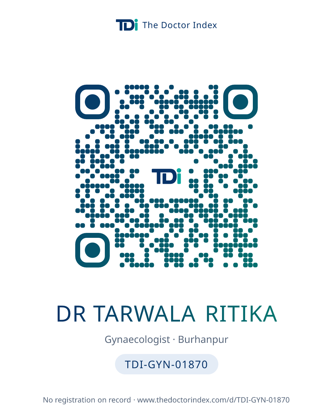 QR card for Dr Tarwala Ritika, TDI-GYN-01870