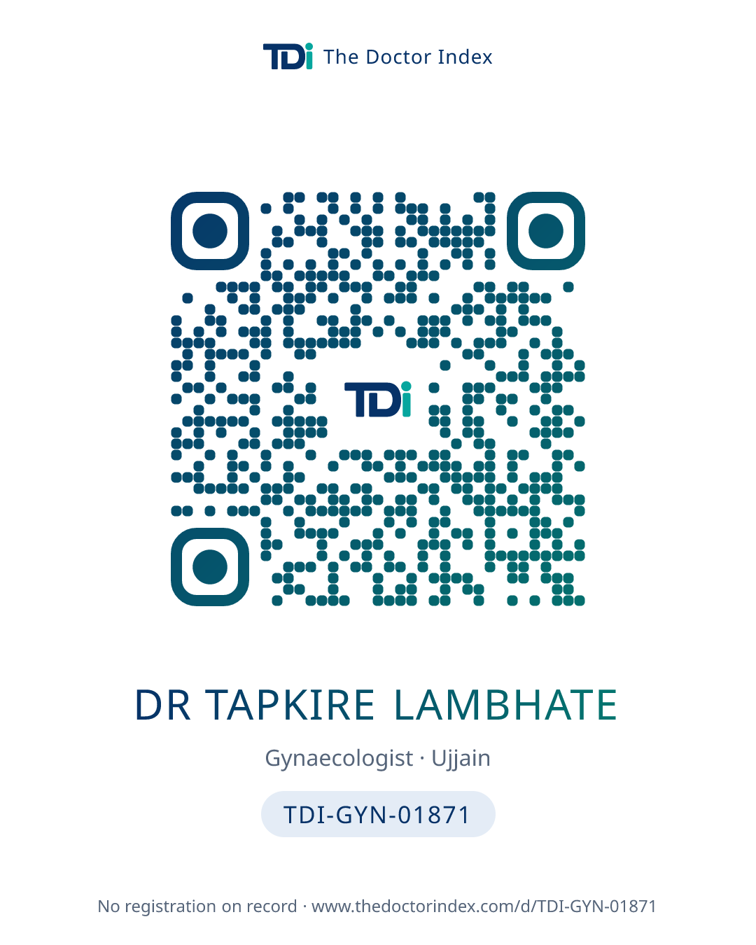 QR card for Dr Tapkire Lambhate, TDI-GYN-01871