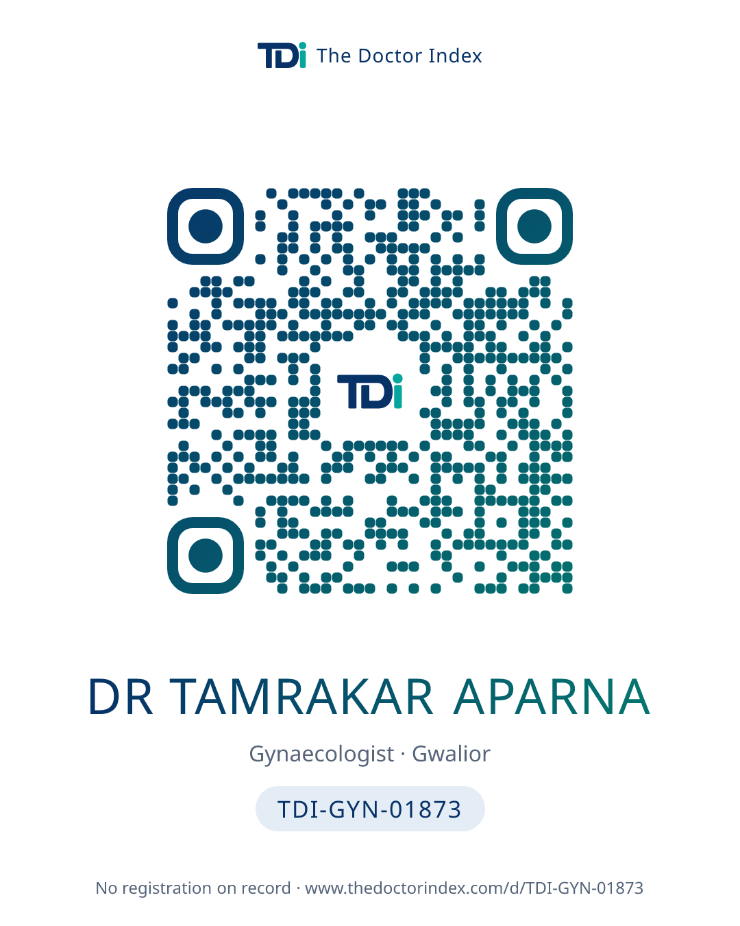 QR card for Dr Tamrakar Aparna, TDI-GYN-01873