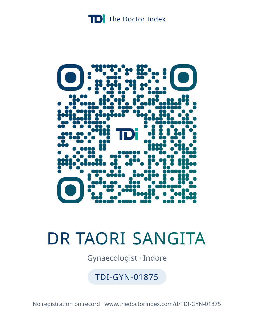 QR card for Dr Taori Sangita, TDI-GYN-01875