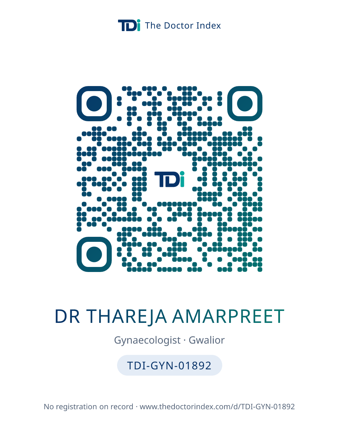 QR card for Dr Thareja Amarpreet, TDI-GYN-01892