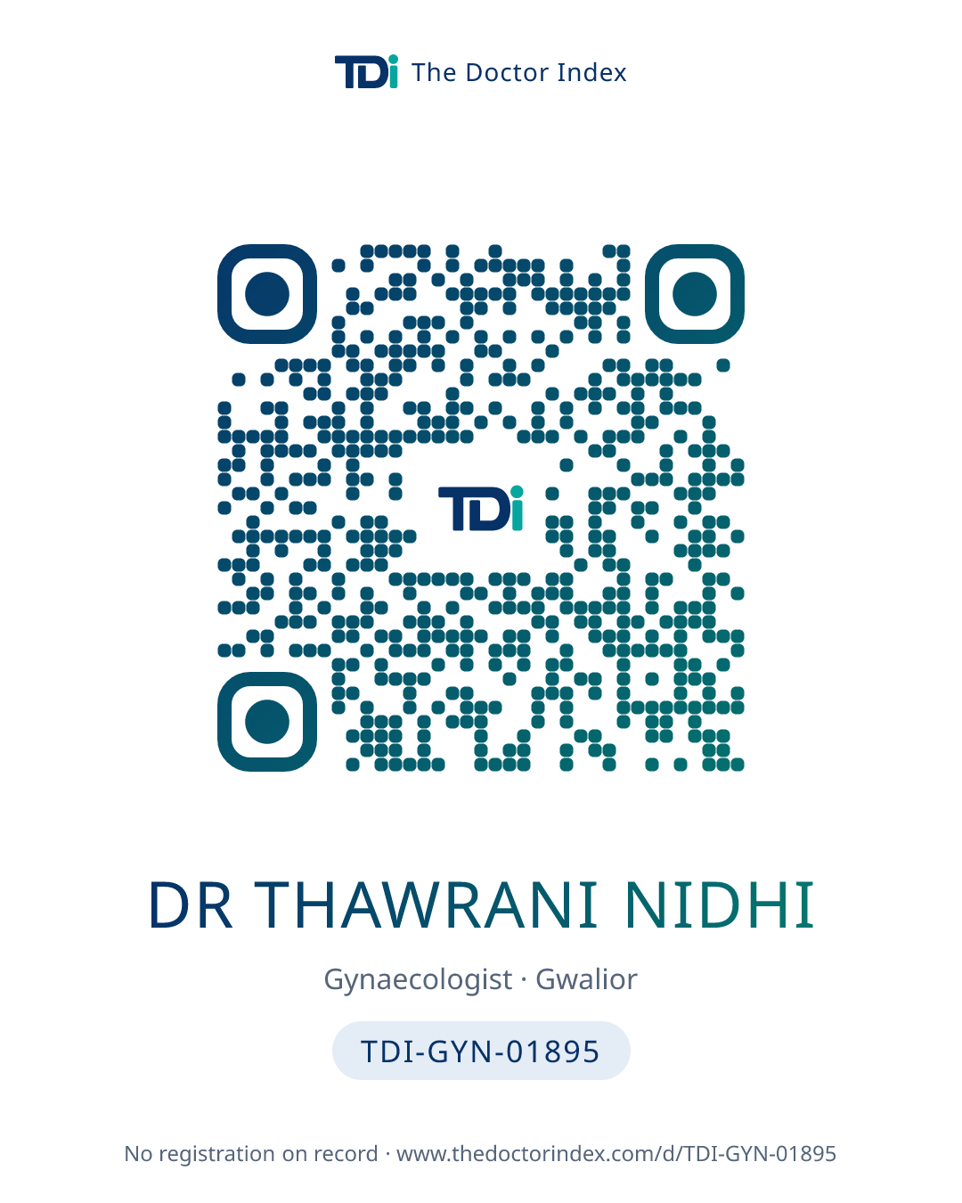 QR card for Dr Thawrani Nidhi, TDI-GYN-01895