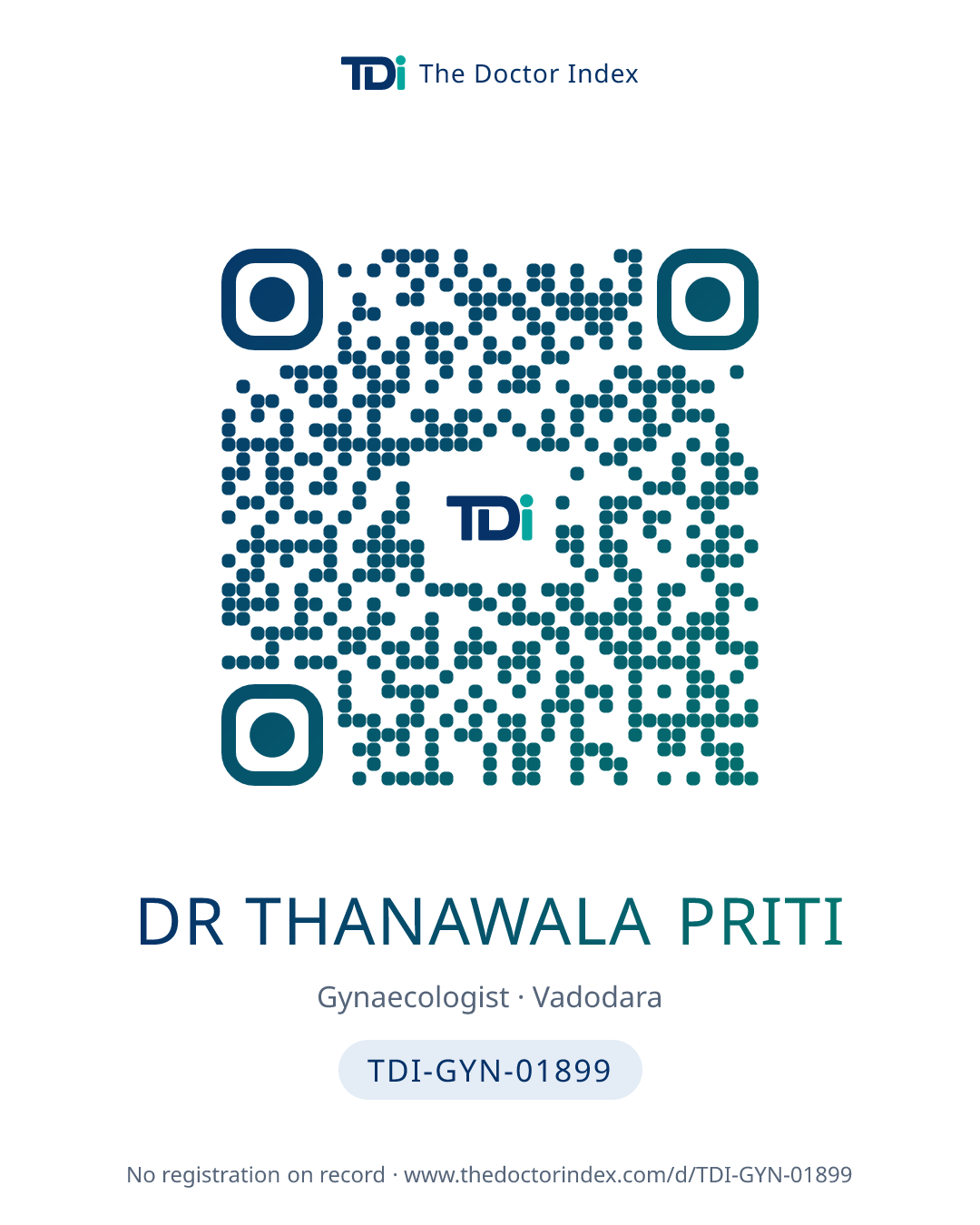 QR card for Dr Thanawala Priti, TDI-GYN-01899