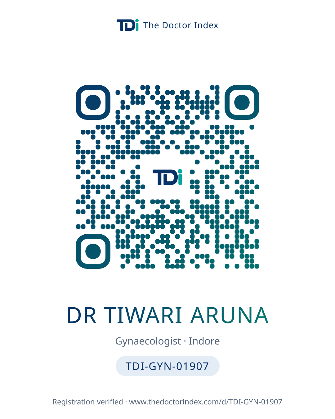 QR card for Dr Tiwari Aruna, TDI-GYN-01907