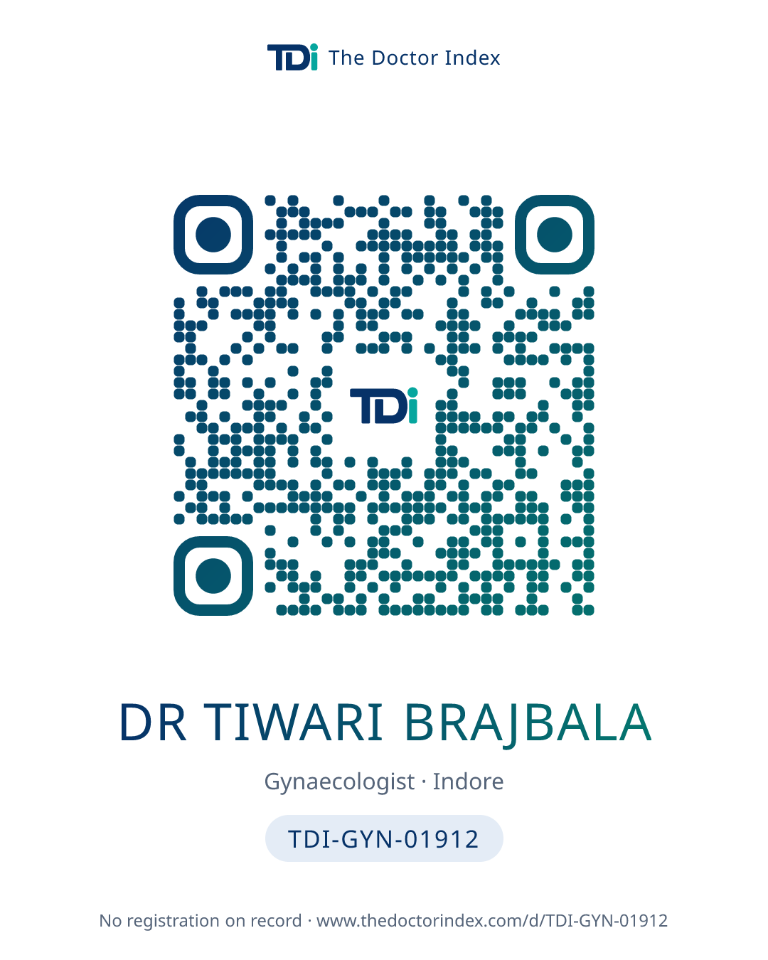 QR card for Dr Tiwari Brajbala, TDI-GYN-01912