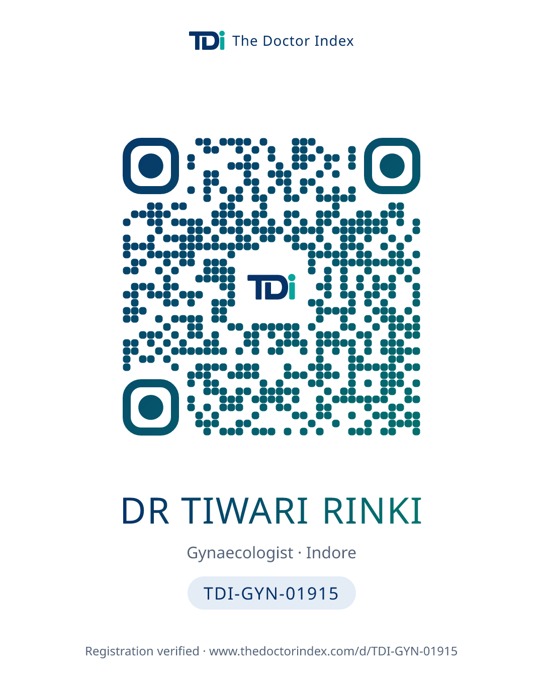 QR card for Dr Tiwari Rinki, TDI-GYN-01915