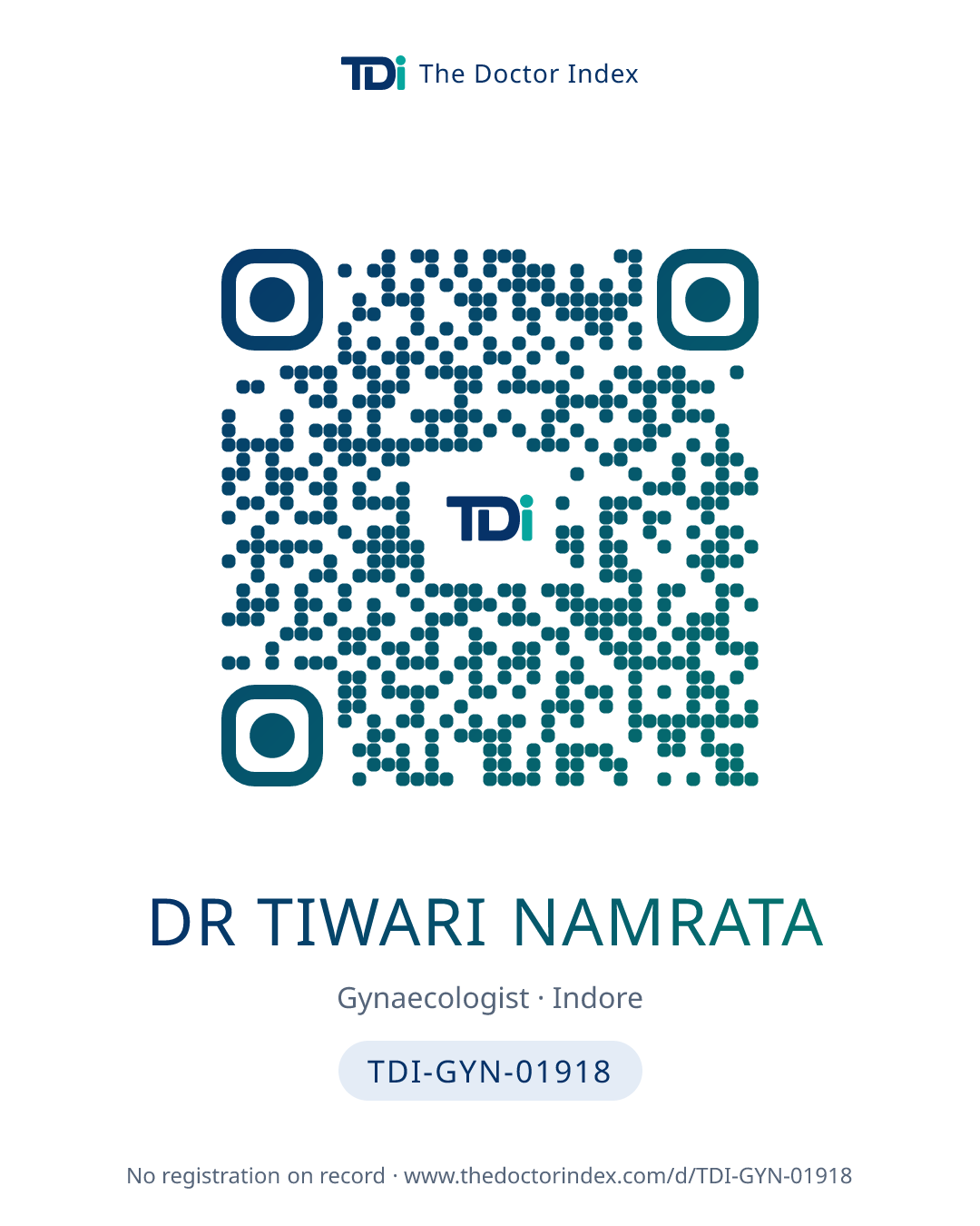 QR card for Dr Tiwari Namrata, TDI-GYN-01918