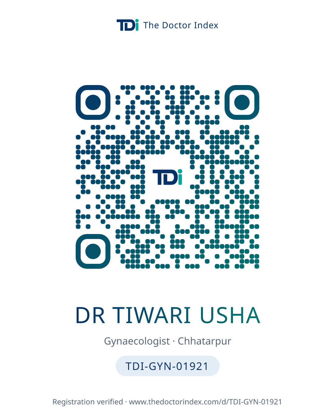 QR card for Dr Tiwari Usha, TDI-GYN-01921