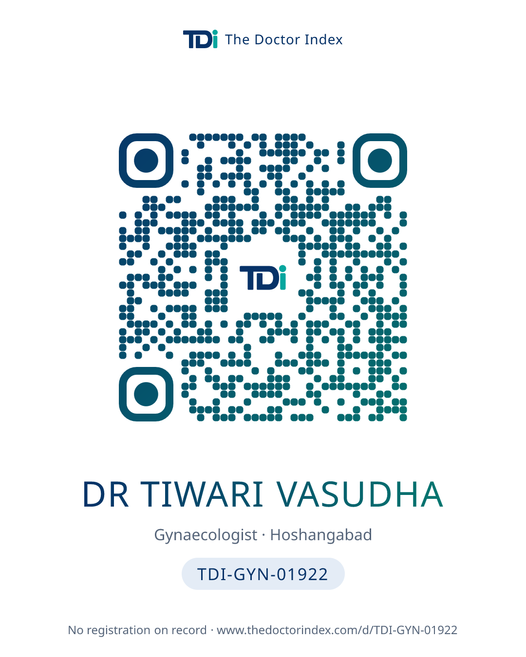 QR card for Dr Tiwari Vasudha, TDI-GYN-01922