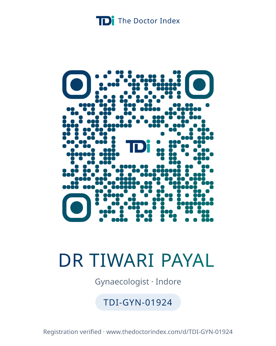 QR card for Dr Tiwari Payal, TDI-GYN-01924