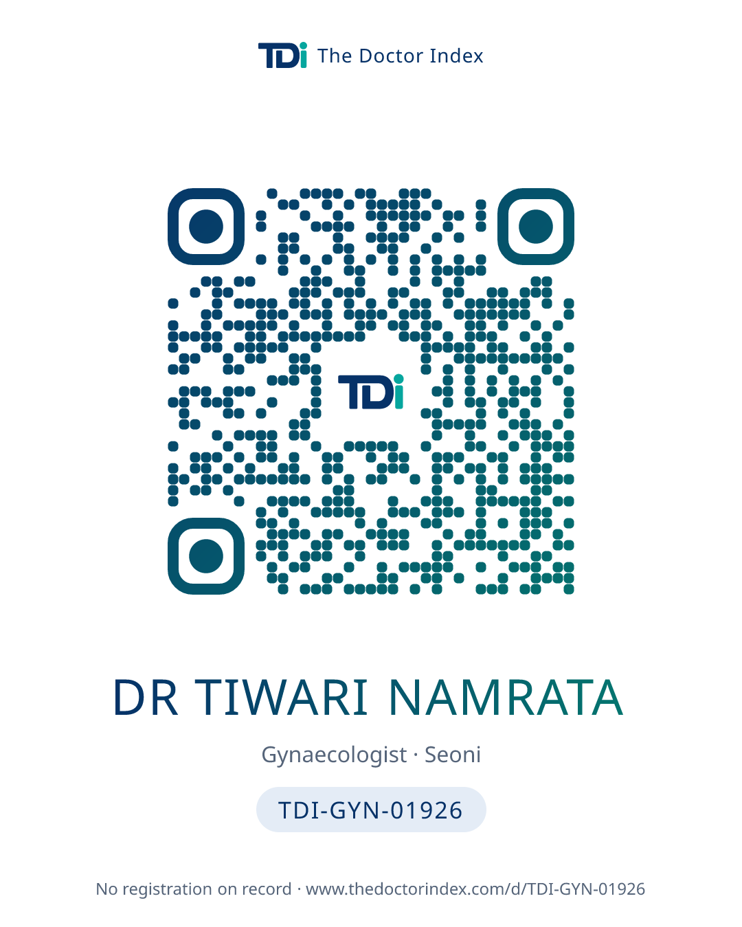 QR card for Dr Tiwari Namrata, TDI-GYN-01926