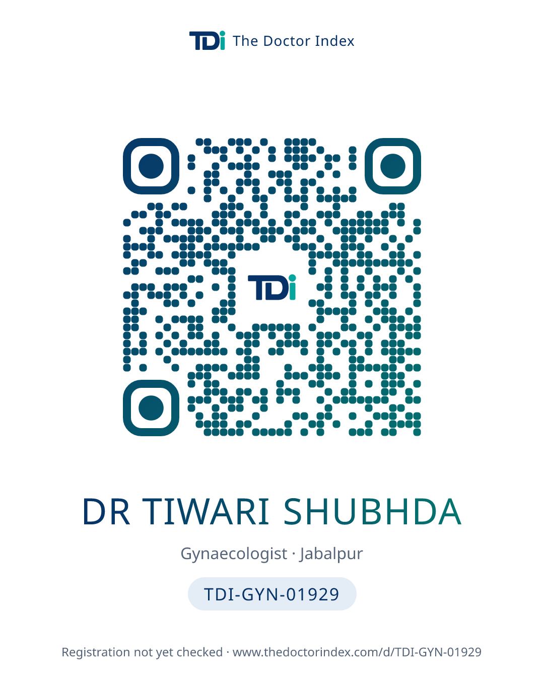 QR card for Dr Tiwari Shubhda, TDI-GYN-01929