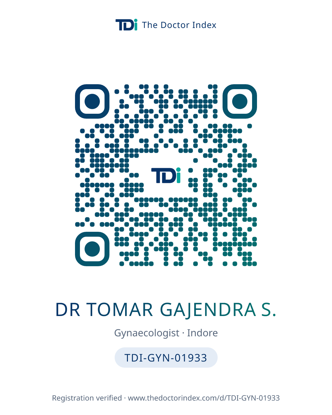 QR card for Dr Tomar Gajendra S., TDI-GYN-01933