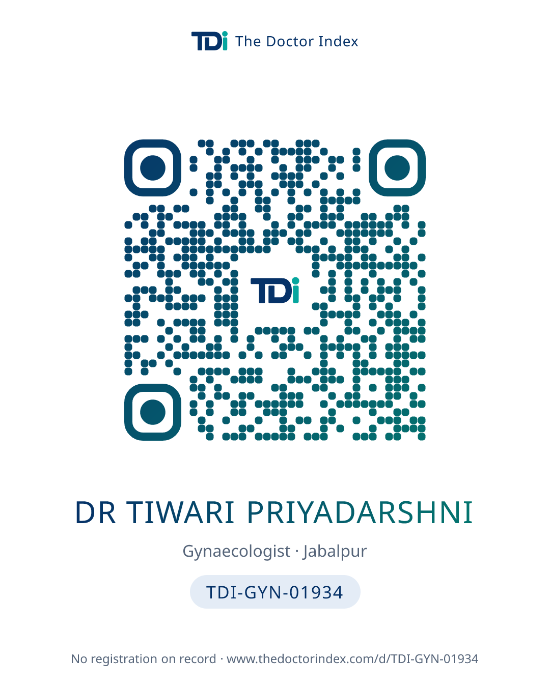 QR card for Dr Tiwari Priyadarshni, TDI-GYN-01934