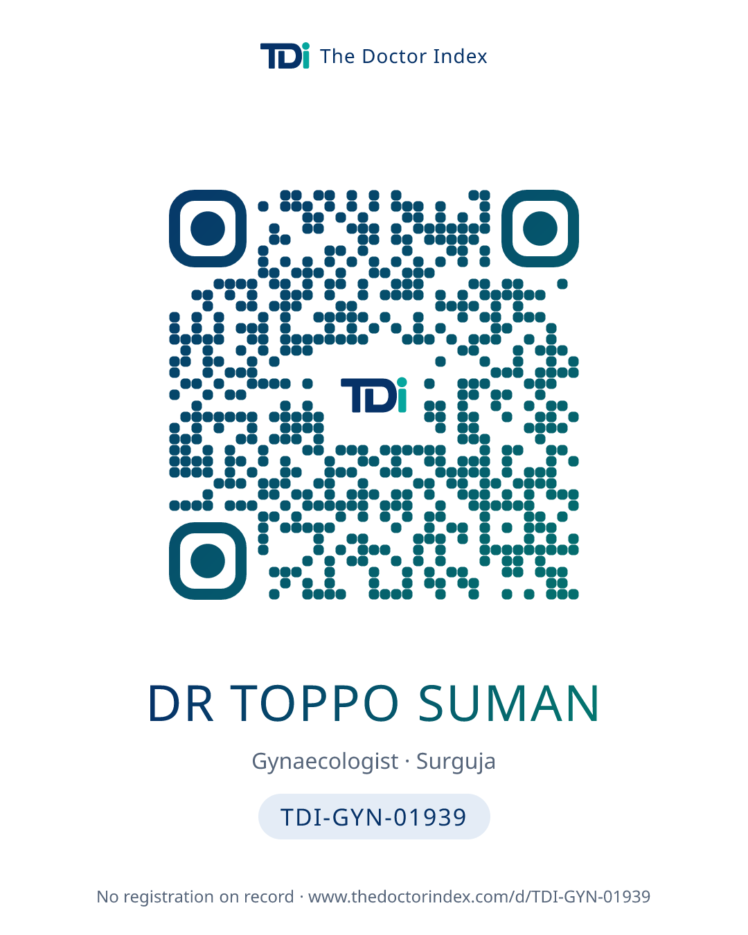 QR card for Dr Toppo Suman, TDI-GYN-01939
