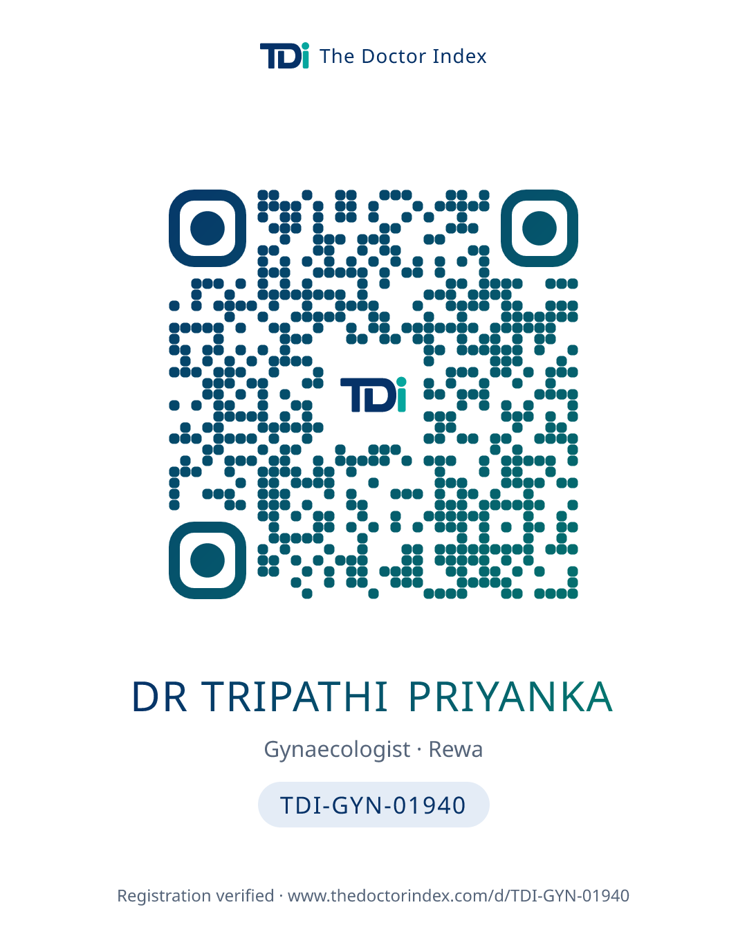 QR card for Dr Tripathi Priyanka, TDI-GYN-01940