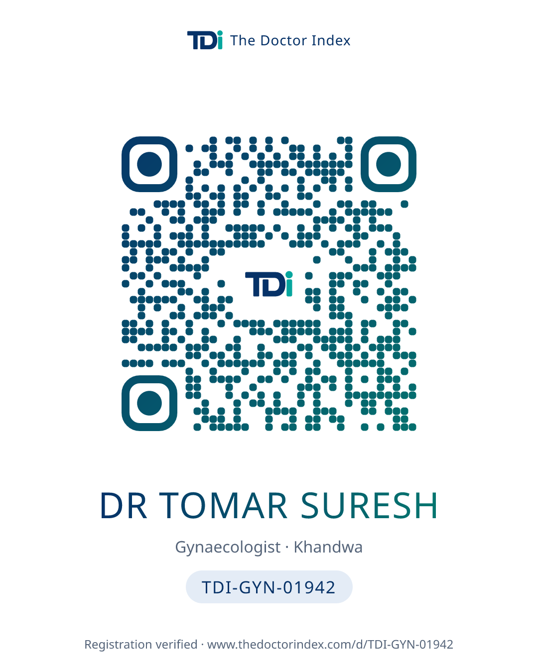 QR card for Dr Tomar Suresh, TDI-GYN-01942