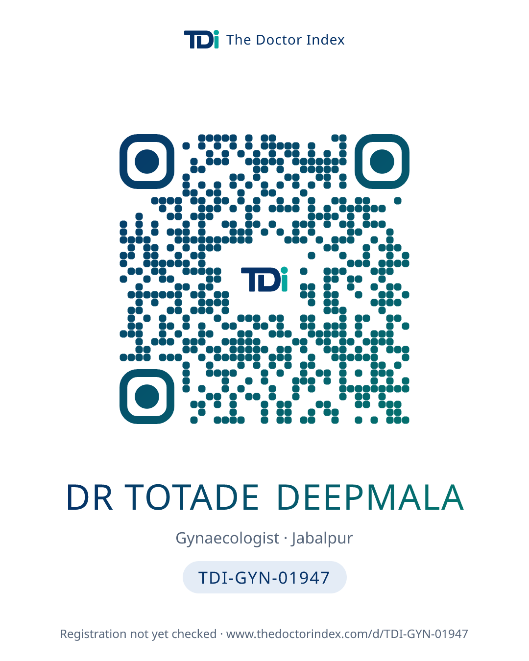 QR card for Dr Totade Deepmala, TDI-GYN-01947