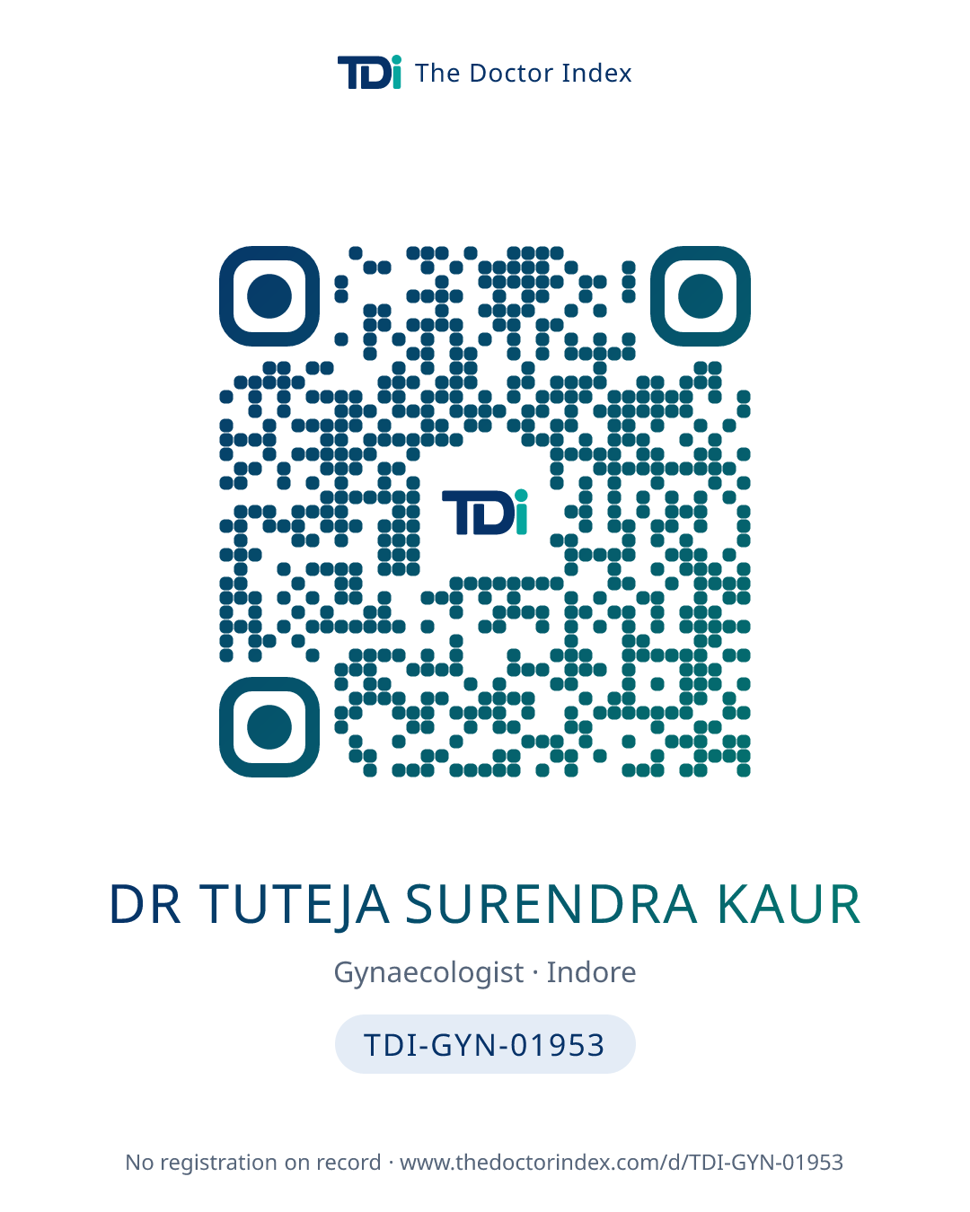 QR card for Dr Tuteja Surendra Kaur, TDI-GYN-01953