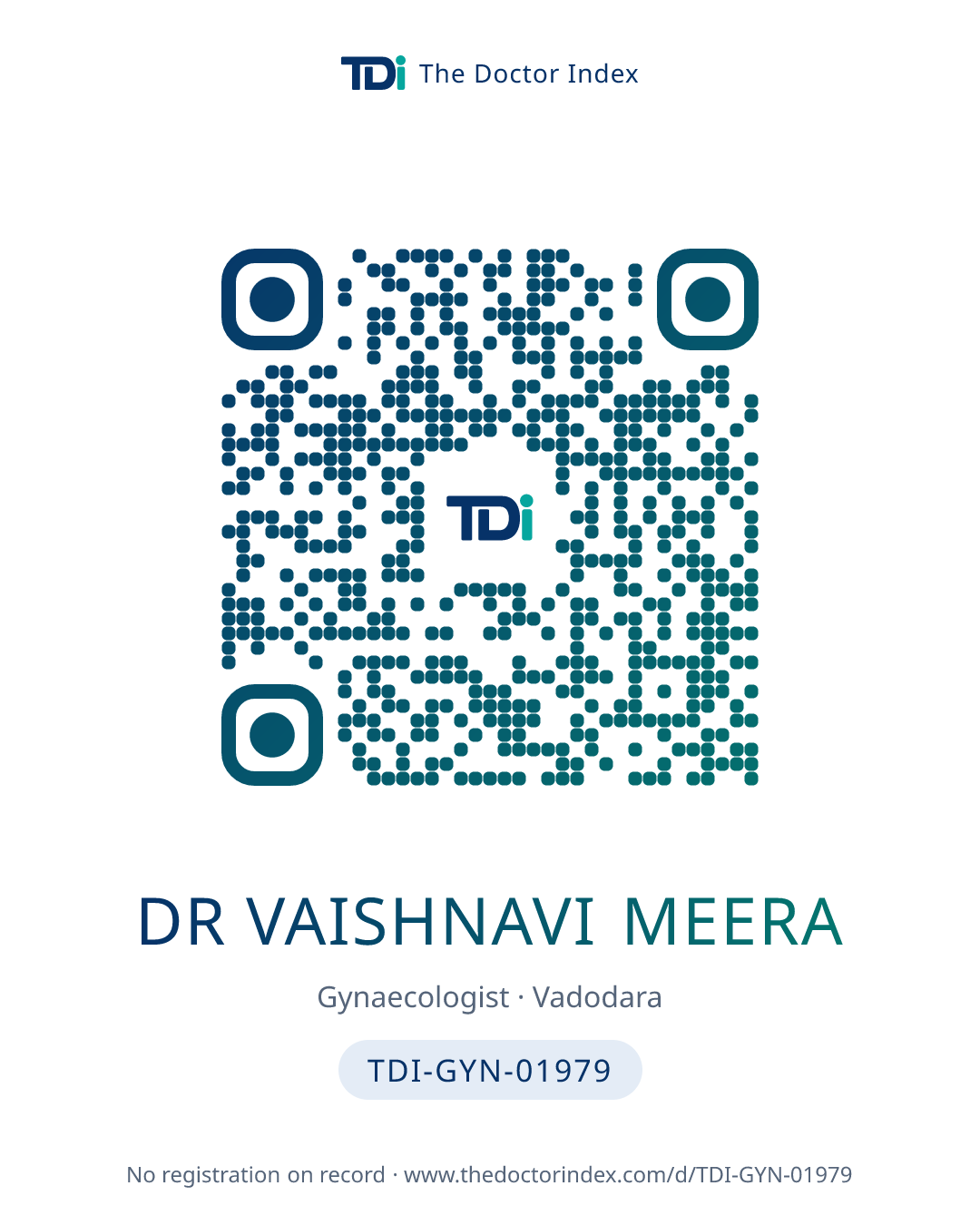 QR card for Dr Vaishnavi Meera, TDI-GYN-01979