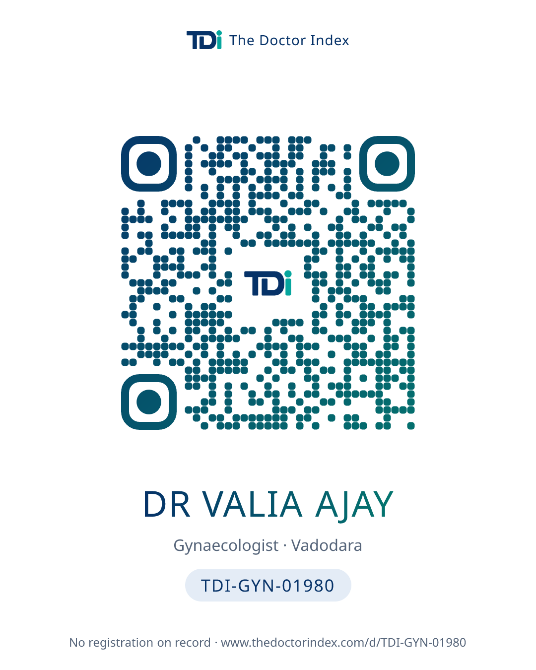 QR card for Dr Valia Ajay, TDI-GYN-01980