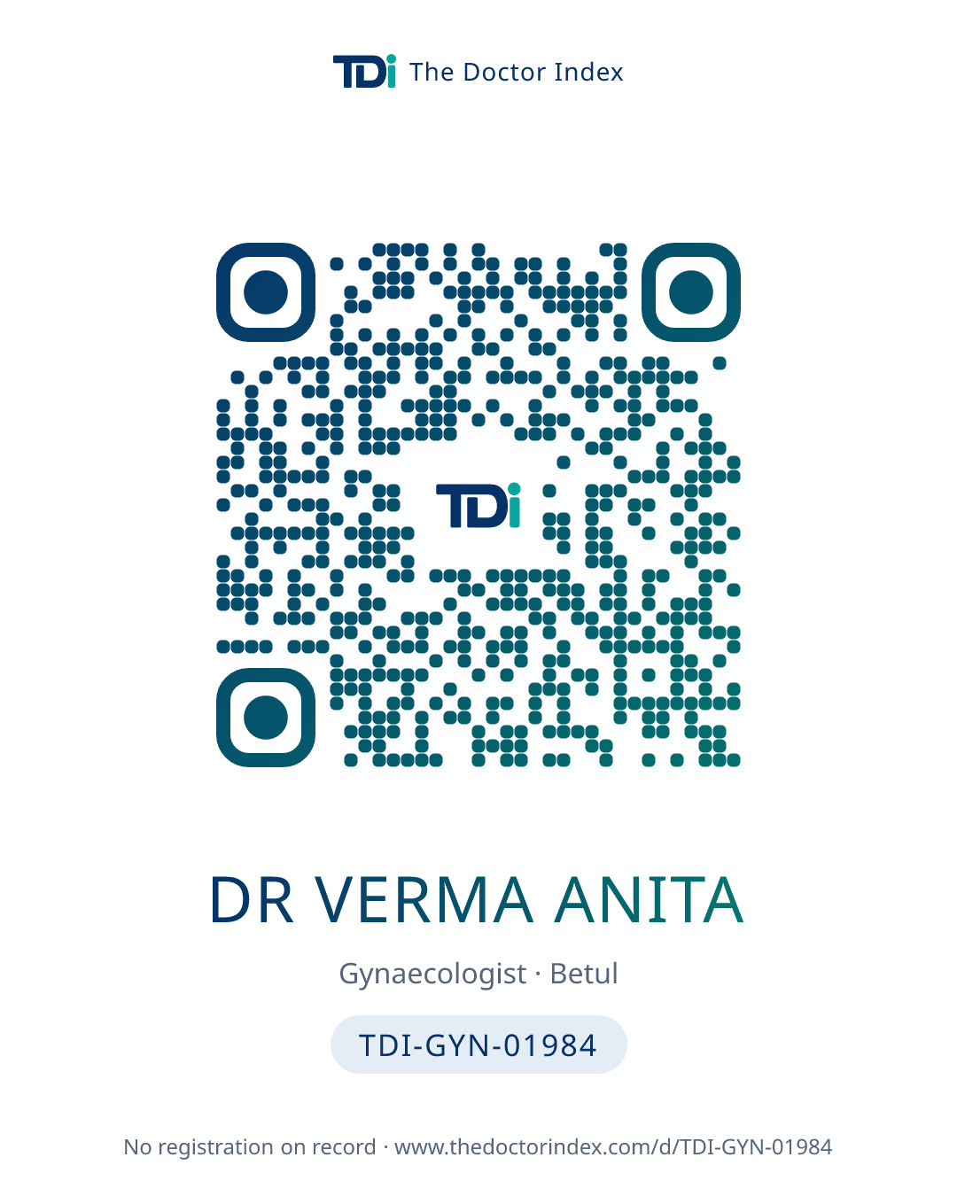 QR card for Dr Verma Anita, TDI-GYN-01984