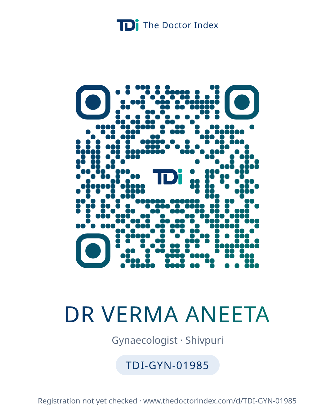 QR card for Dr Verma Aneeta, TDI-GYN-01985