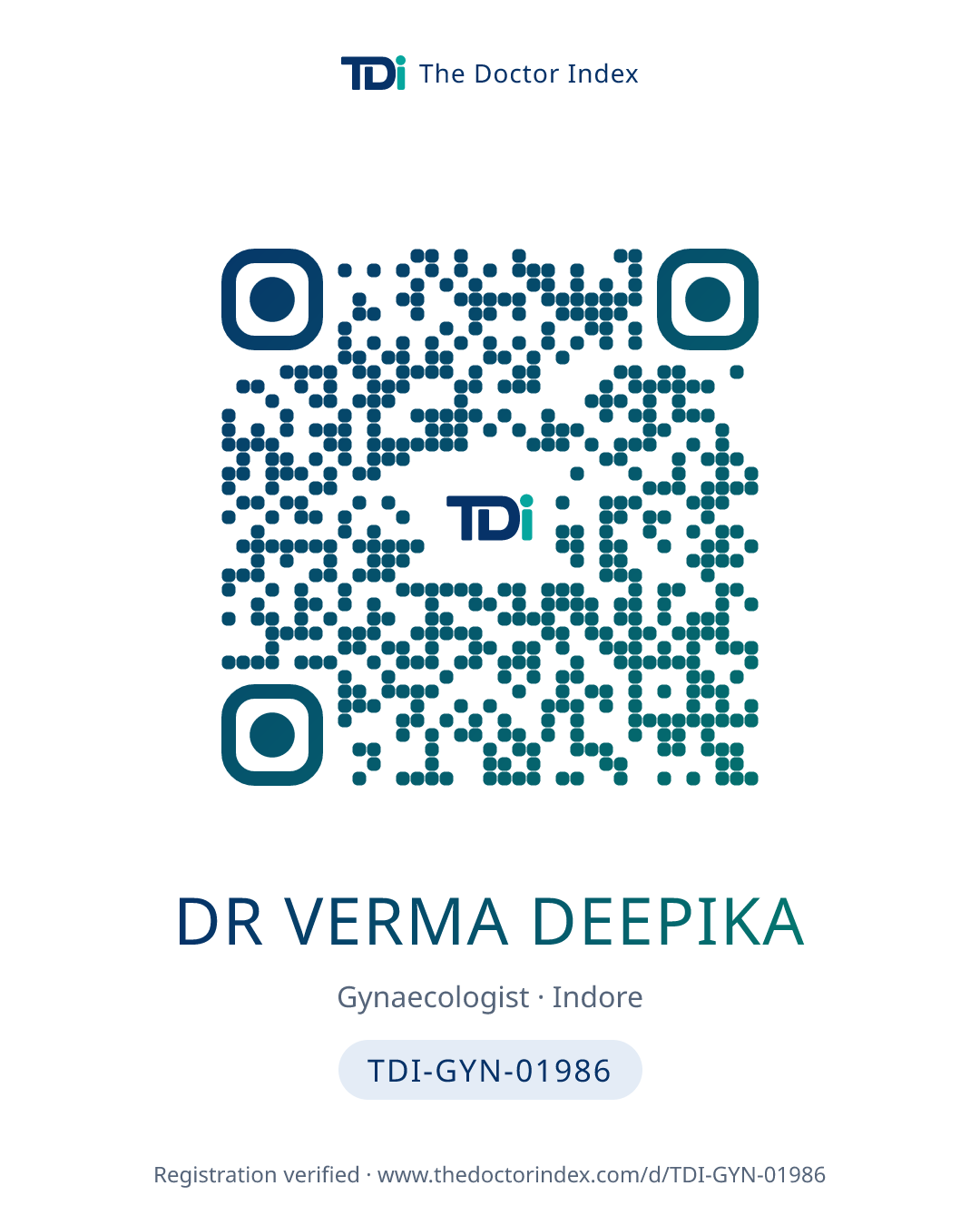 QR card for Dr Verma Deepika, TDI-GYN-01986