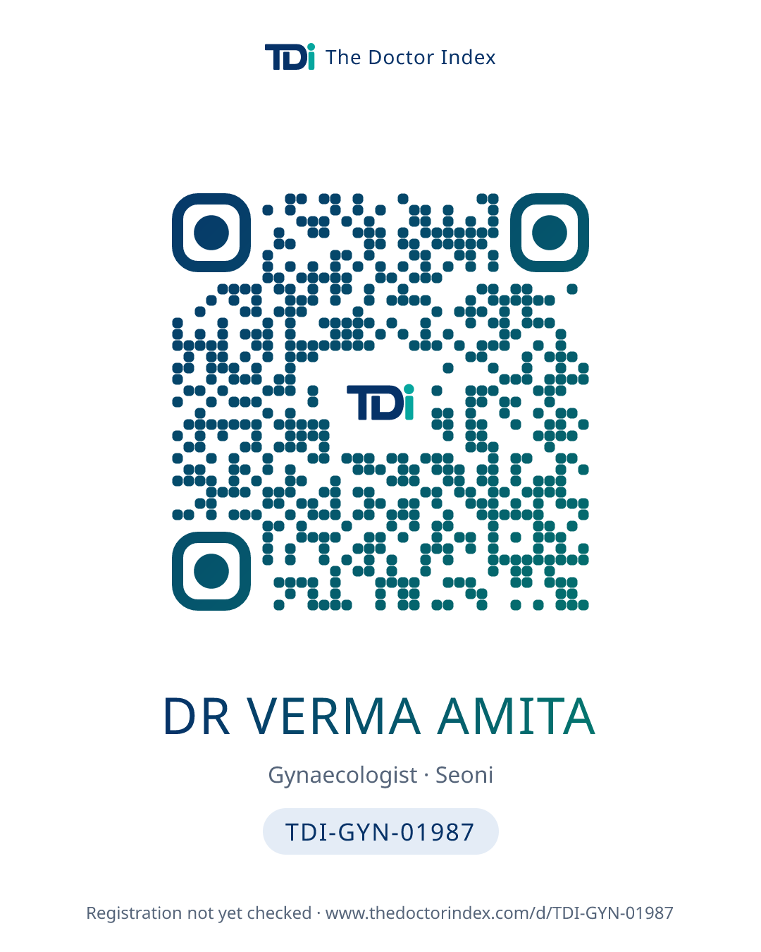QR card for Dr Verma Amita, TDI-GYN-01987