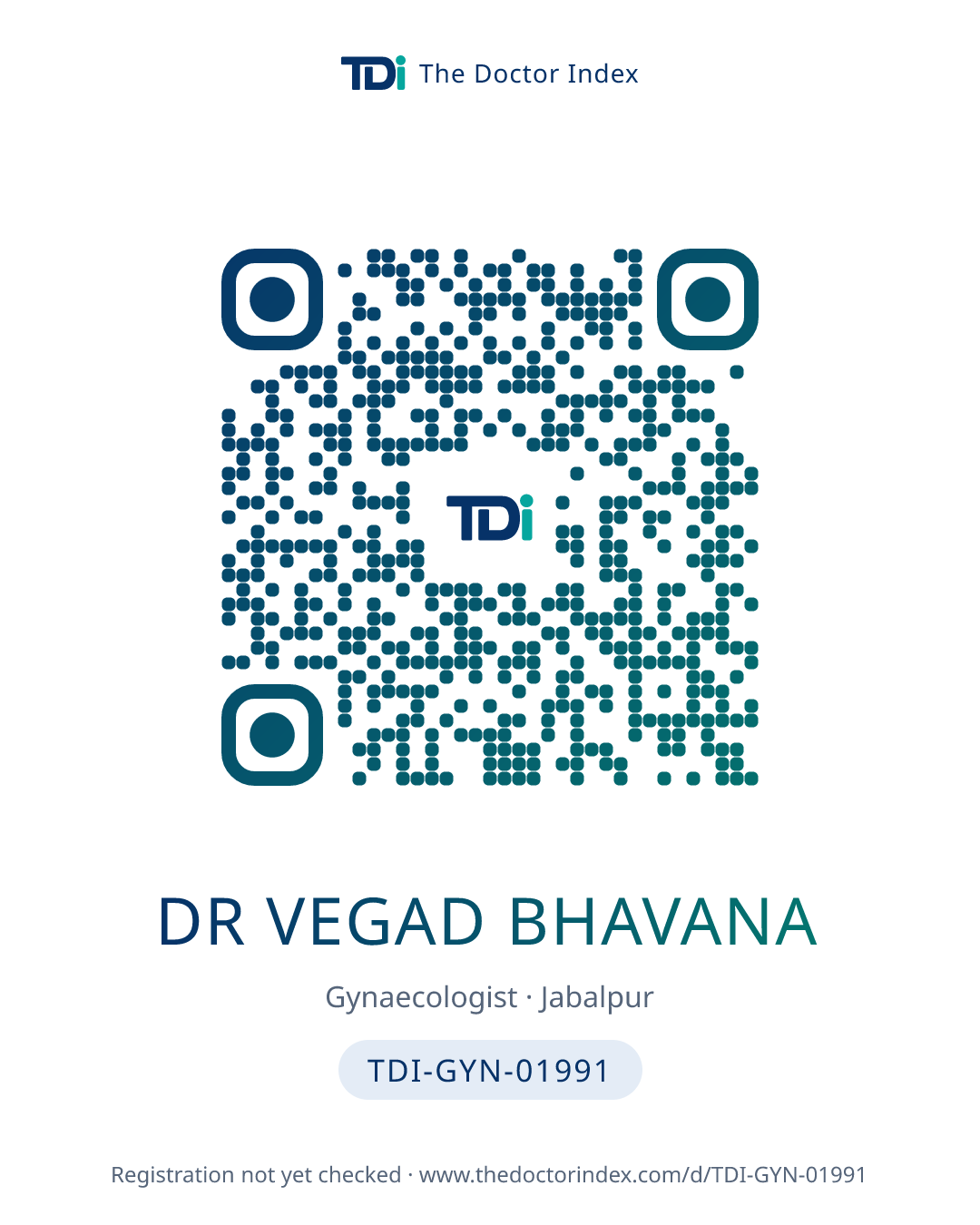 QR card for Dr Vegad Bhavana, TDI-GYN-01991