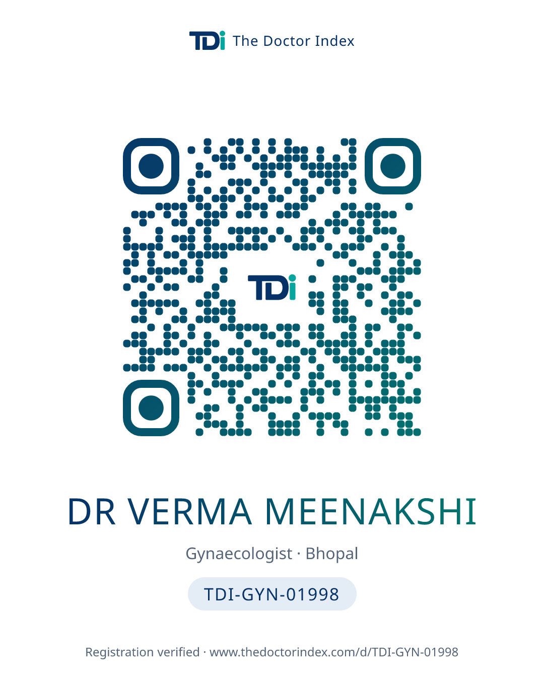 QR card for Dr Verma Meenakshi, TDI-GYN-01998