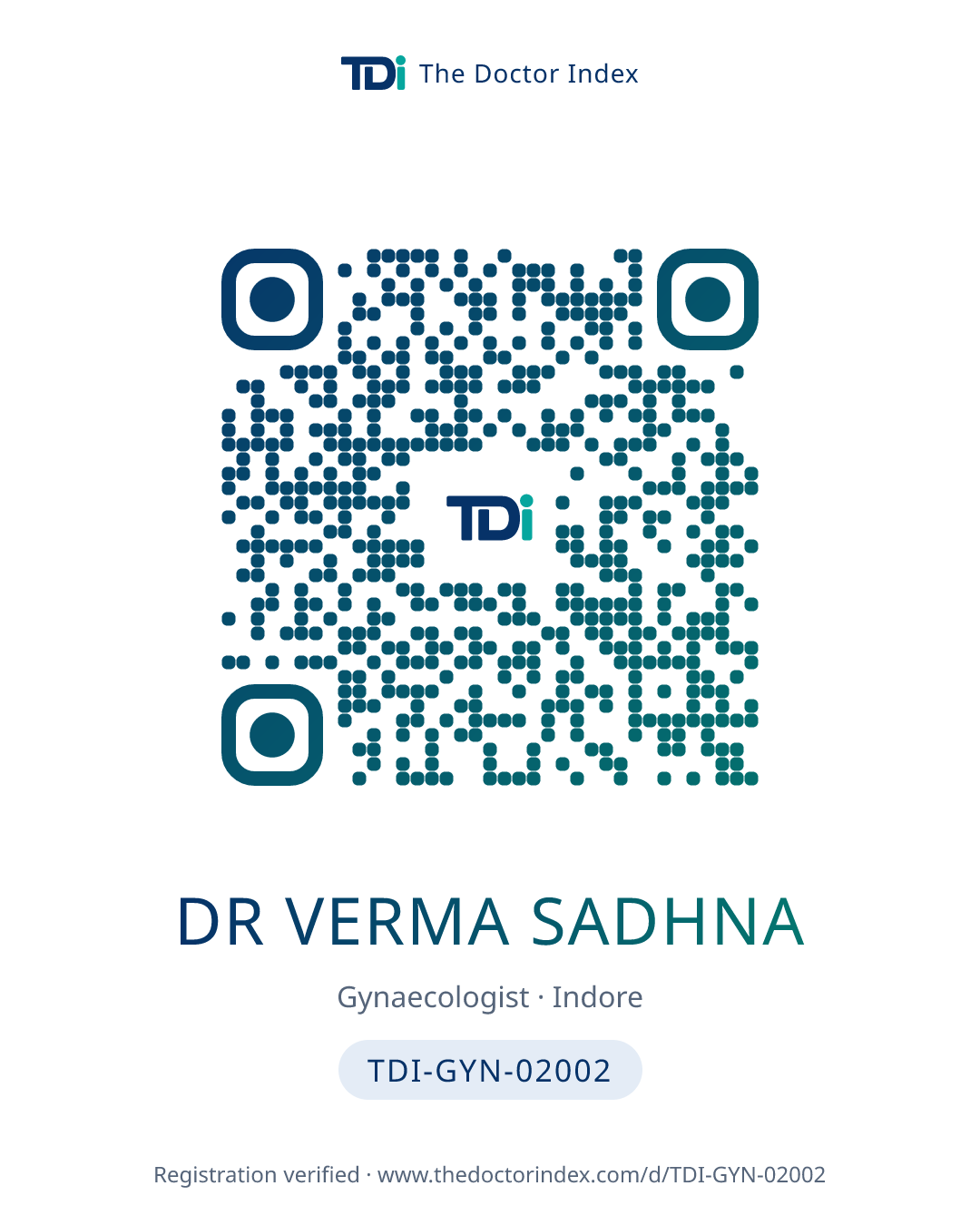 QR card for Dr Verma Sadhna, TDI-GYN-02002