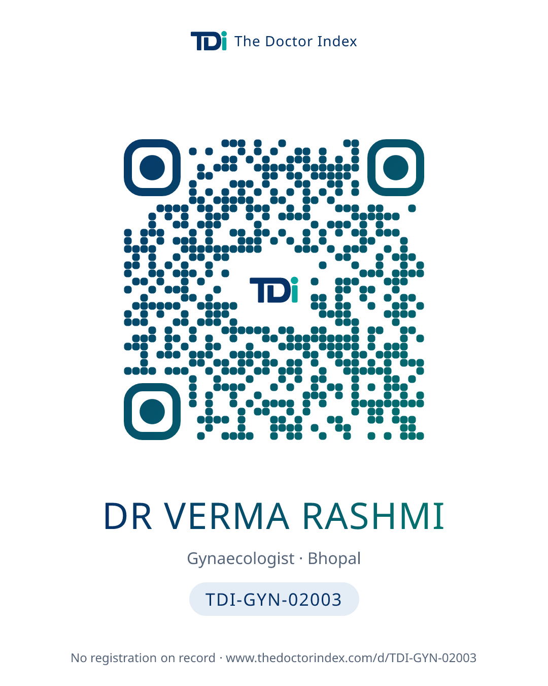 QR card for Dr Verma Rashmi, TDI-GYN-02003