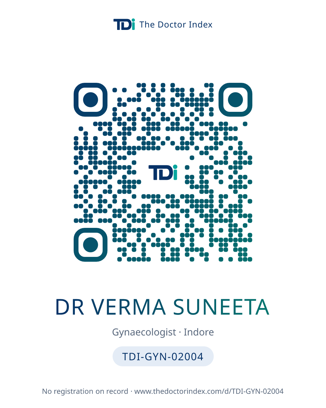 QR card for Dr Verma Suneeta, TDI-GYN-02004