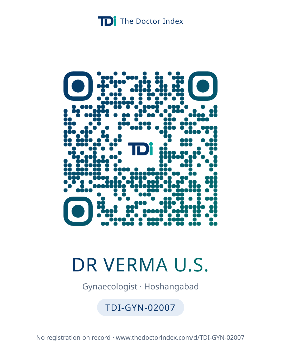 QR card for Dr Verma U.S., TDI-GYN-02007