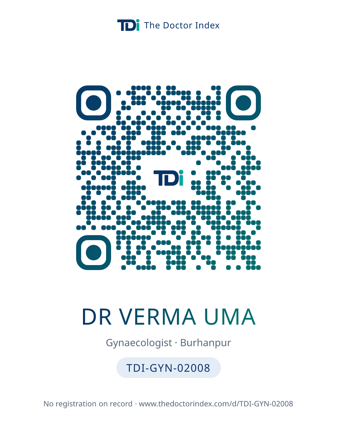 QR card for Dr Verma Uma, TDI-GYN-02008