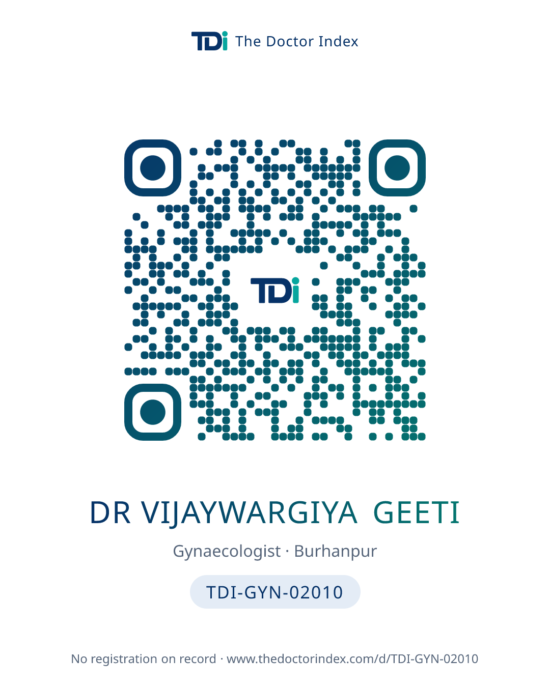 QR card for Dr Vijaywargiya Geeti, TDI-GYN-02010