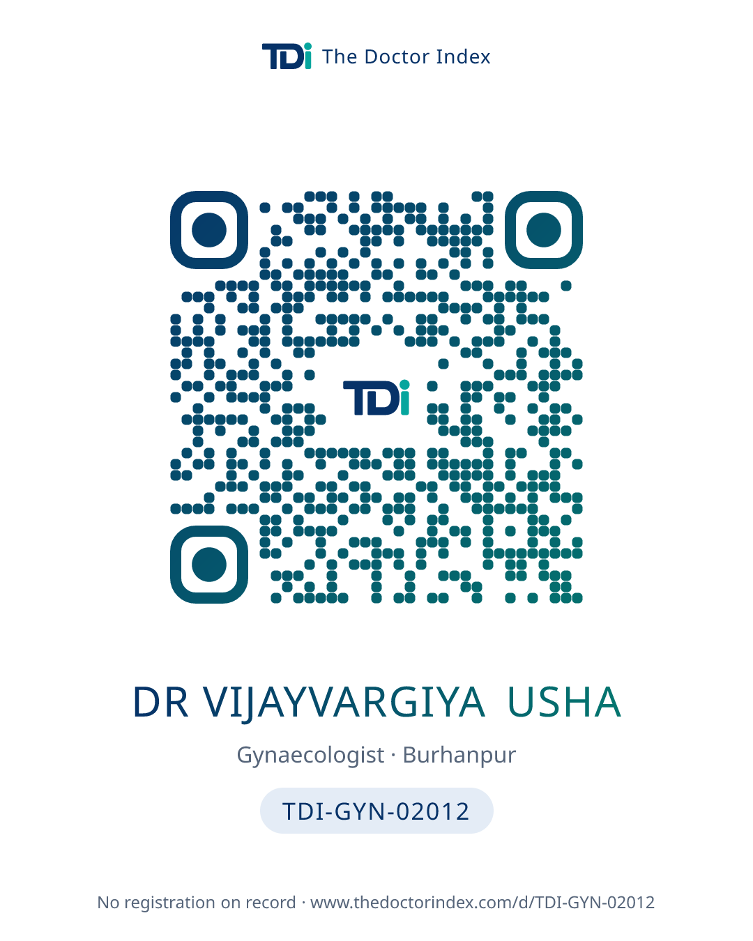 QR card for Dr Vijayvargiya Usha, TDI-GYN-02012