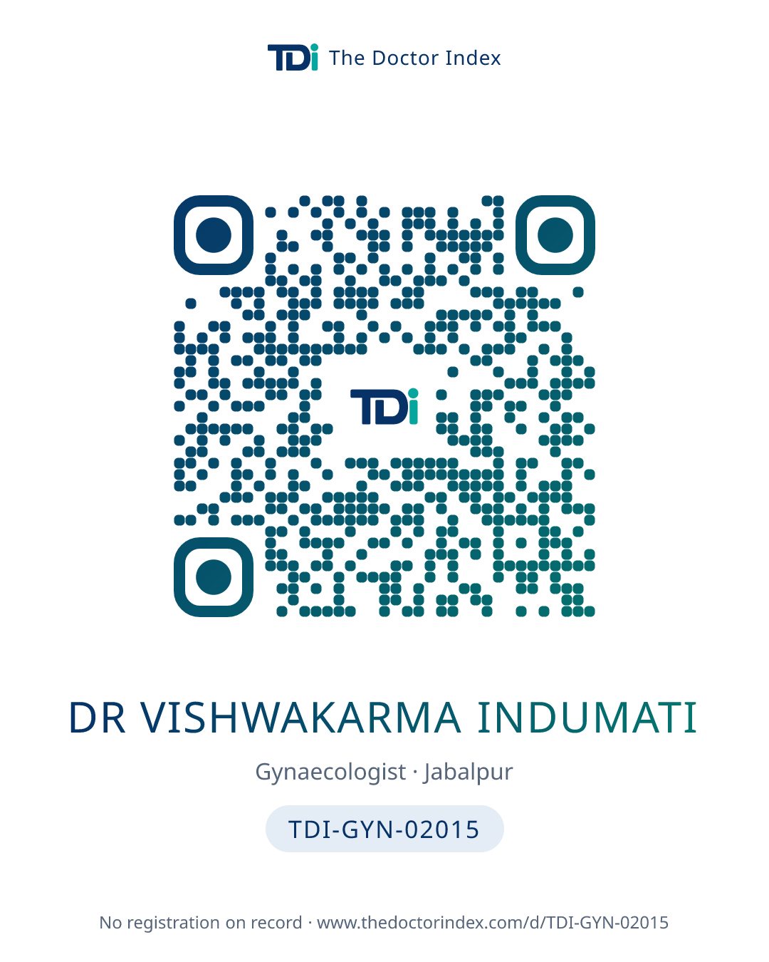 QR card for Dr Vishwakarma Indumati, TDI-GYN-02015
