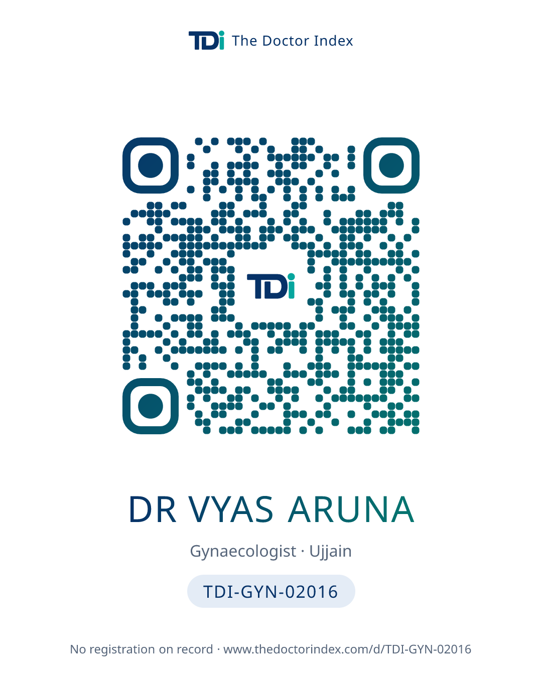 QR card for Dr Vyas Aruna, TDI-GYN-02016