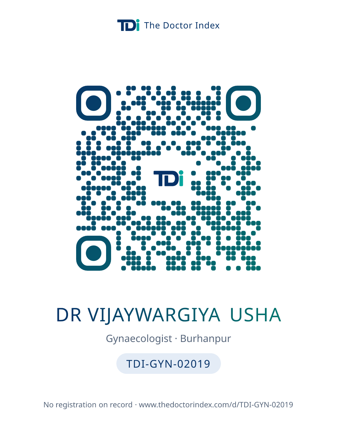 QR card for Dr Vijaywargiya Usha, TDI-GYN-02019