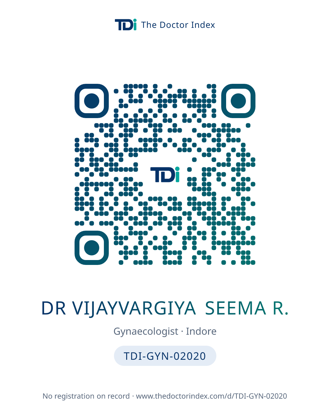 QR card for Dr Vijayvargiya Seema R., TDI-GYN-02020