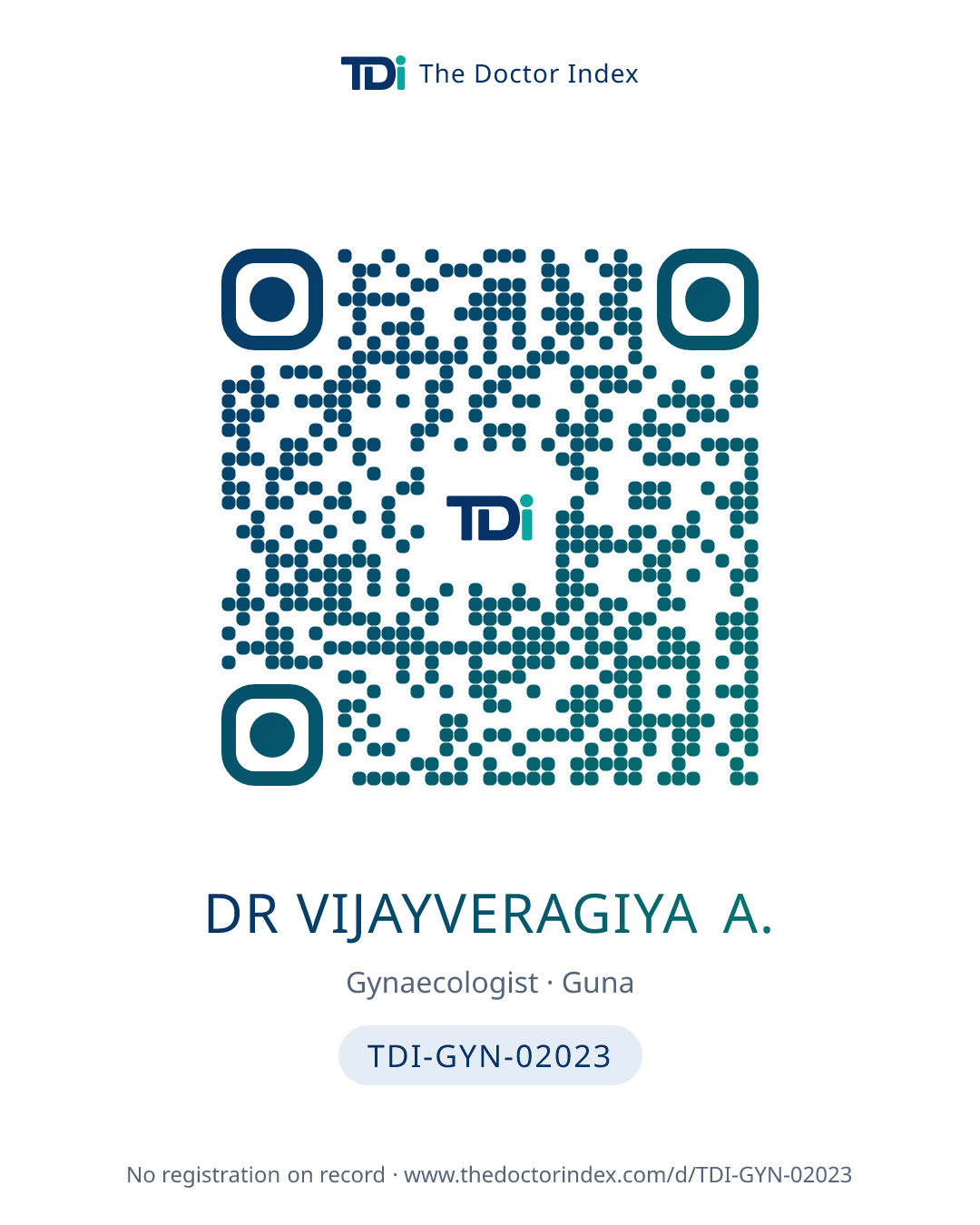 QR card for Dr Vijayveragiya A., TDI-GYN-02023