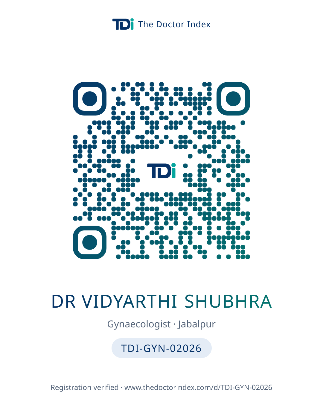 QR card for Dr Vidyarthi Shubhra, TDI-GYN-02026