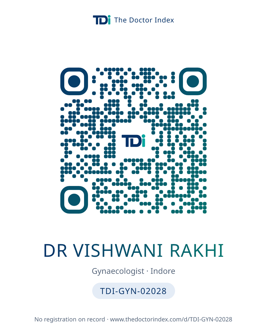 QR card for Dr Vishwani Rakhi, TDI-GYN-02028
