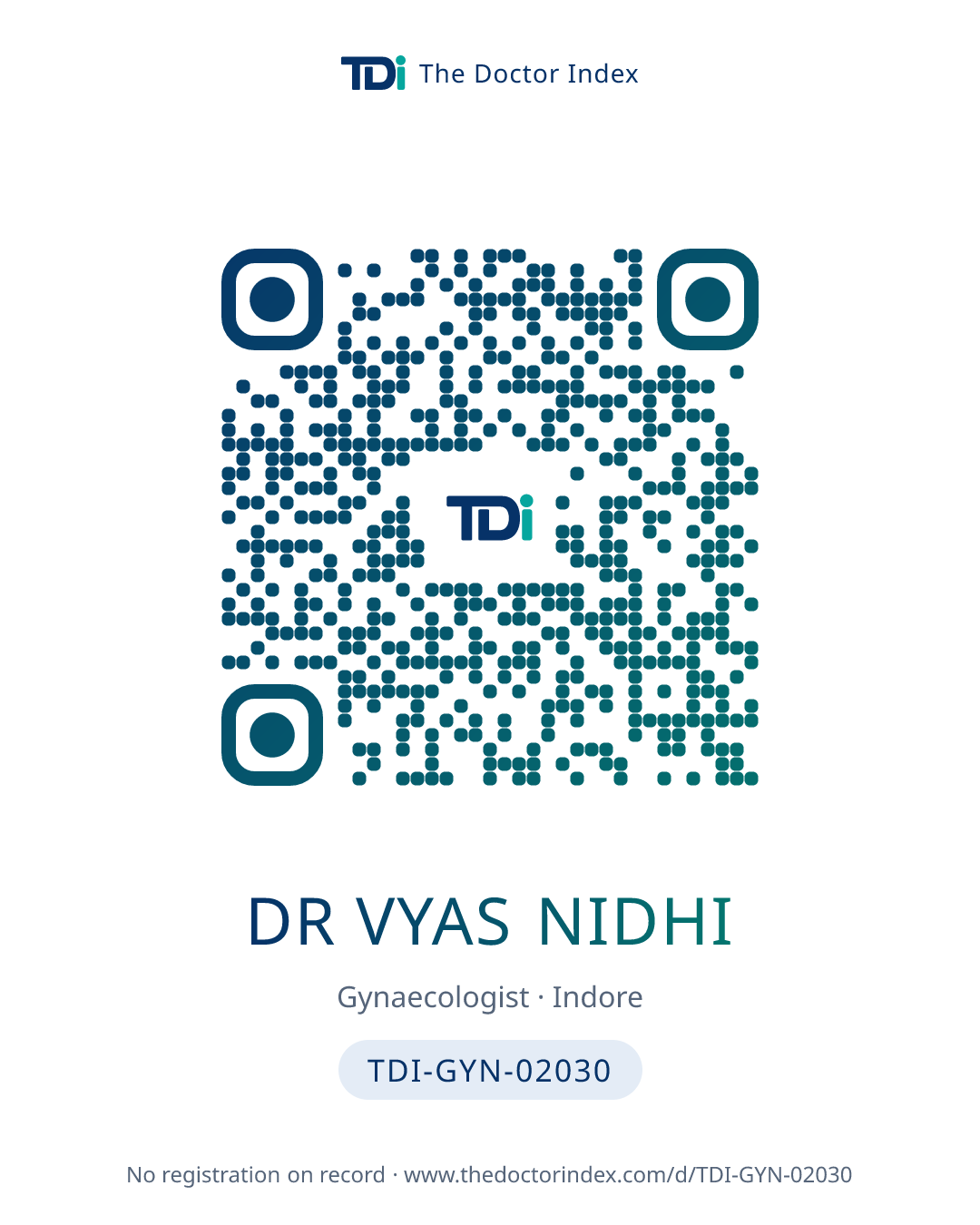 QR card for Dr Vyas Nidhi, TDI-GYN-02030